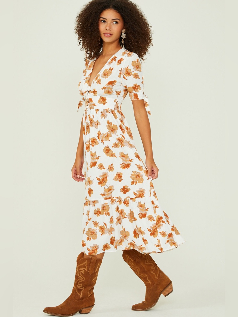 Altar’d state floral midi dress with tie sleeves